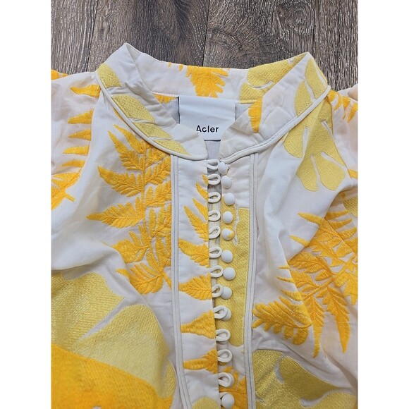 Acler Basita Dress Golden Leaves Women's US 8 Yellow and White Embroidered - Picture 6 of 14